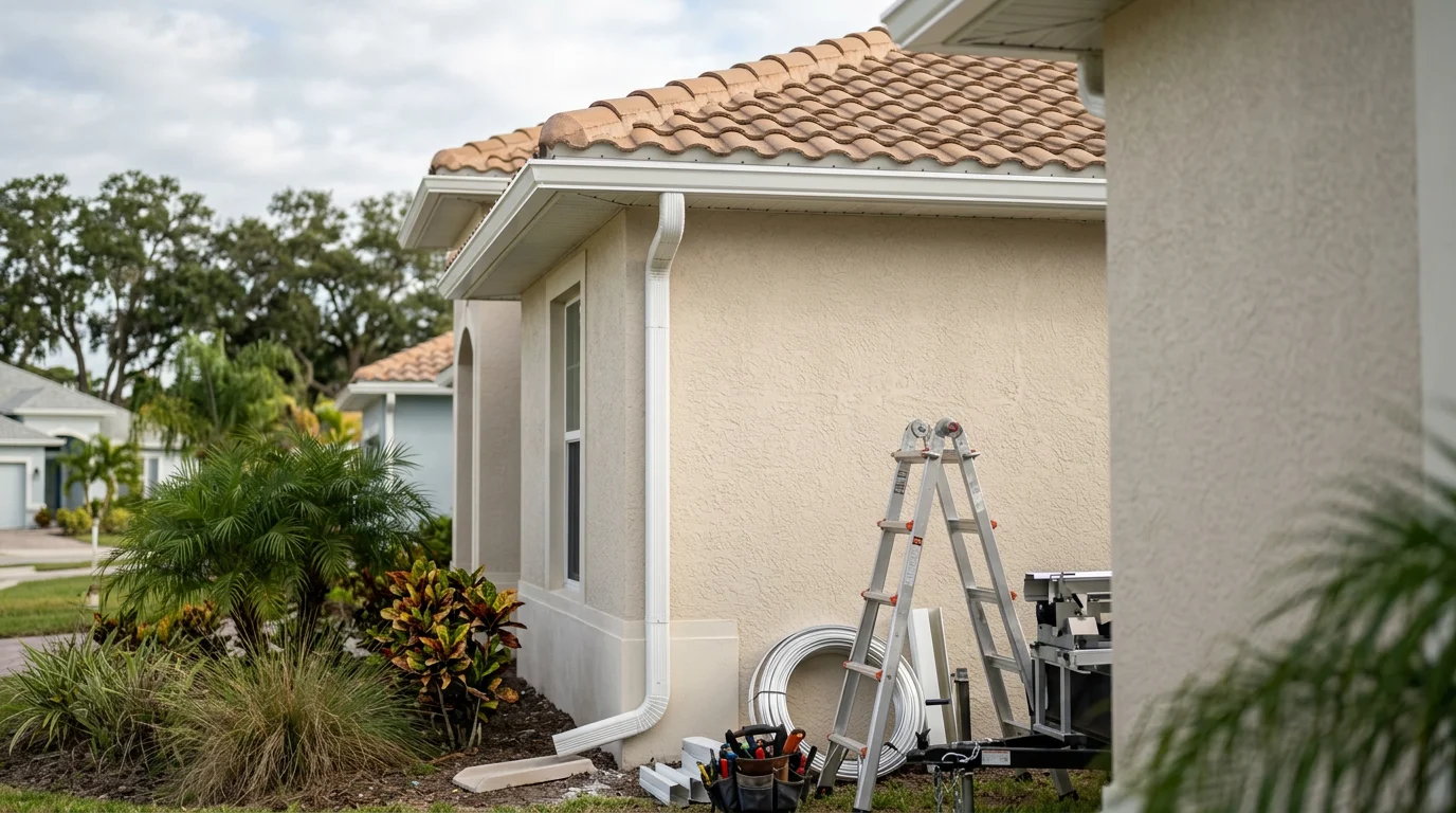 Seamless gutter installation on residential home in Tampa Bay