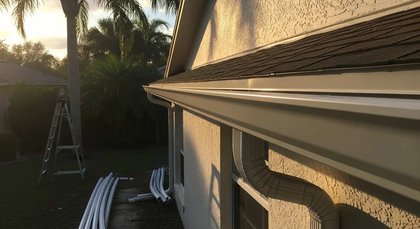 Seamless gutter installation on residential home in Tampa Bay